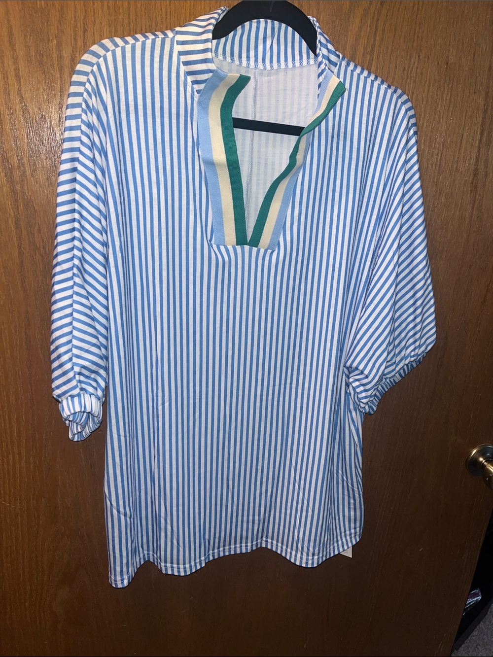 Women’s Blue & White Striped Short-Sleeve Pullover Tee